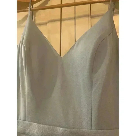 Mac Duggal A Line V Neck Crepe Evening Ballgown Formal Dress 2 XS Powder Tulle - Picture 4 of 8